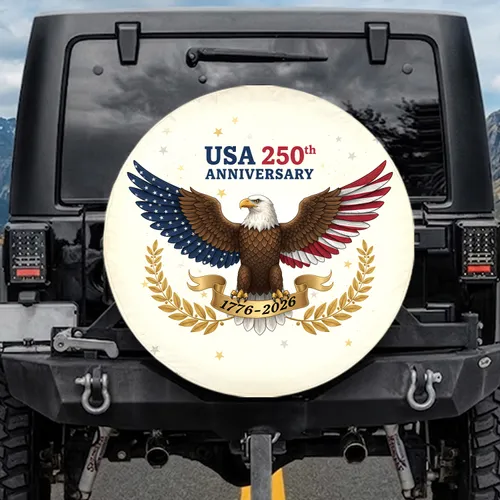 Bald Eagle American Flag Laurel USA 250th Anniversary Gift Spare Tire Cover