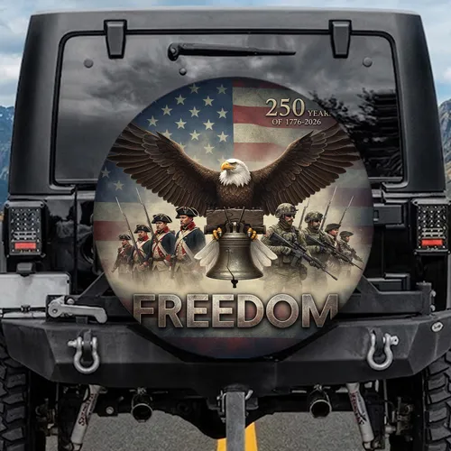 Bald Eagle Liberty Bell American Flag - Independence Day Gift for Veterans Spare Tire Cover