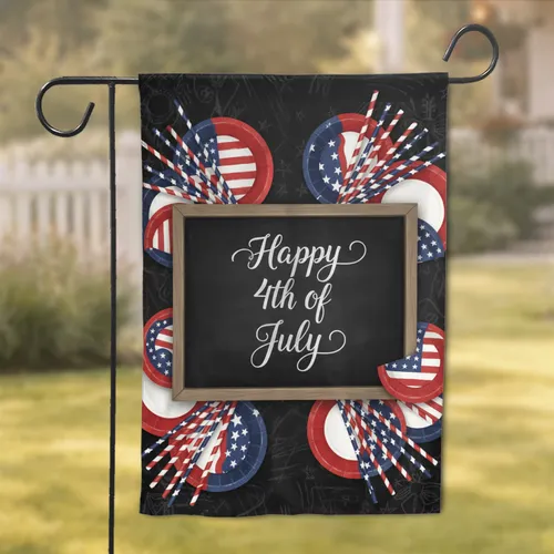 Happy 4th of July Chalkboard Sign Patriotic Plates - Independence Day Home Decor Gift Garden Flag