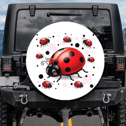 Plump Ladybugs Black Pink Dots - Garden Home Decor Gift for Insect Lover Spare Tire Cover