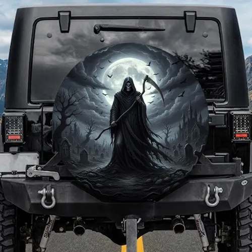 Grim Reaper Scythe Gothic Graveyard Castle - Dark Fantasy Lover Gift Spare Tire Cover