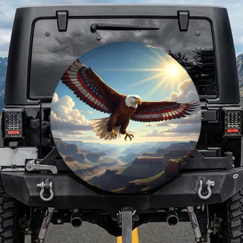 Bald Eagle American Flag Mountain - Independence Day Gift for Veterans Spare Tire Cover