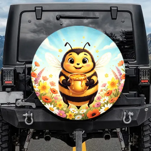 Plump Bumblebee Golden Honey Wildflower Meadow - Garden Lover Gift Spare Tire Cover
