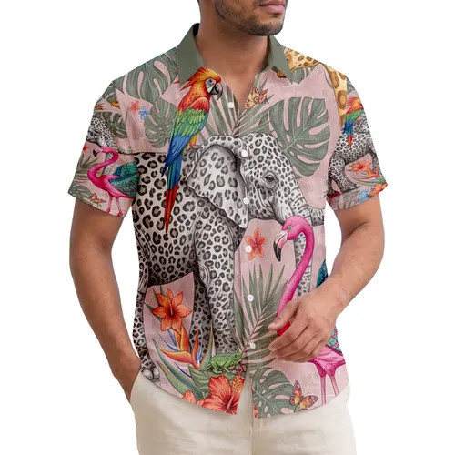 Elephant Leopard Giraffe Flamingo Palm Monstera - Tropical Lifestyle Gift Hawaiian Shirt
