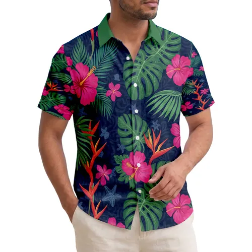 Pink Hibiscus Tropical Flowers Palm Fronds Monstera Heliconia - Home Decor Gift Hawaiian Shirt