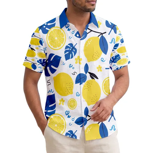 Yellow Lemons Royal Blue Leaves Black Branches - Everyday Tropical Home Decor Gift Hawaiian Shirt