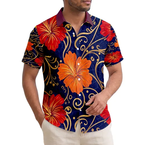 Tropical Flowers Swirls Scrollwork Leaf Clusters - Home Decor Gift Hawaiian Shirt
