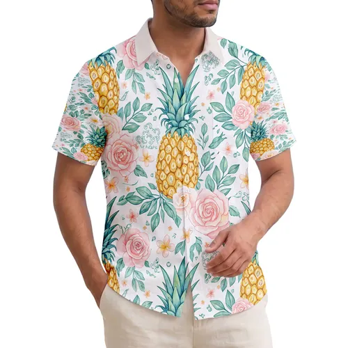 Pineapples Roses Peonies Tropical Foliage Blooms - Vacation Home Decor Gift Hawaiian Shirt