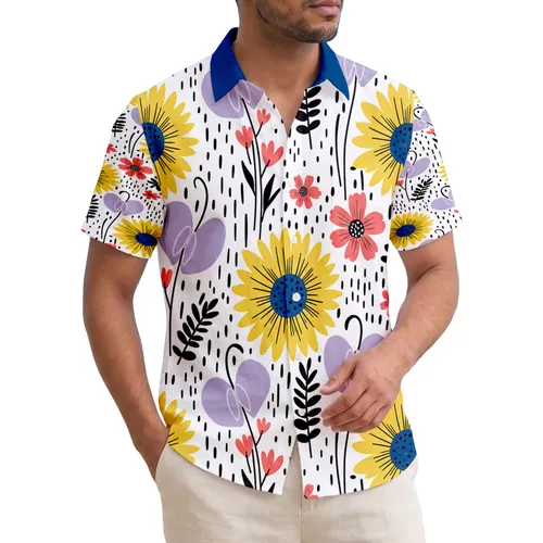 Tropical Floral Yellow Sunflower Lavender Heart Leaves - Everyday Home Decor Gift Hawaiian Shirt