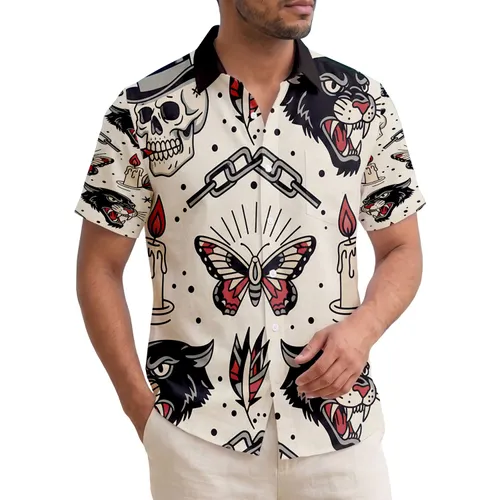 Skull Top Hat Cigar Panther Butterfly Broken Chain - Lifestyle Statement Gift Hawaiian Shirt