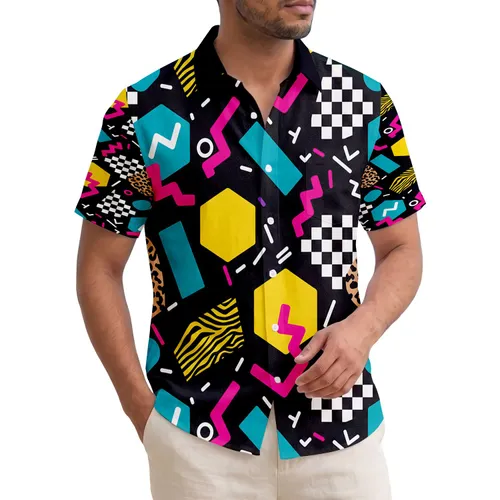 Tropical Memphis Hexagons Zebra Leopard Blocks - Everyday Style Gift Hawaiian Shirt