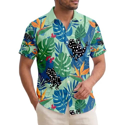 Black Frogs Bird of Paradise Monstera Leaves Tropical Foliage - Tropical Garden Gift Hawaiian Shirt