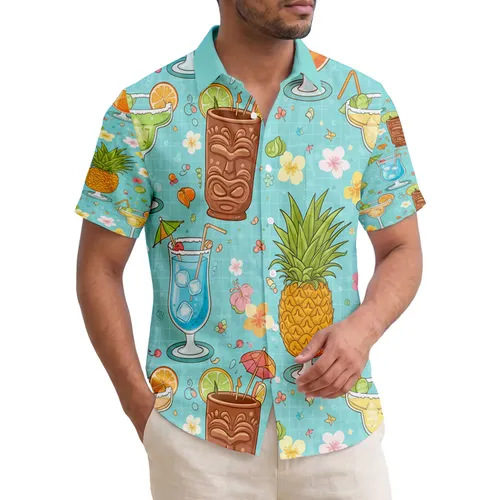 Tropical Cocktails Pineapple Plumeria Hibiscus - Vacation Essentials Hawaiian Shirt