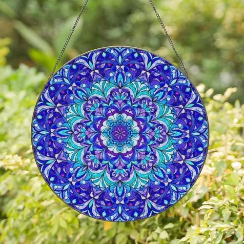 Intricate Concentric Floral Mandala Multi-Petal Bloom Luminous Stained Glass Home Decor Gift Stained Glass Suncatcher