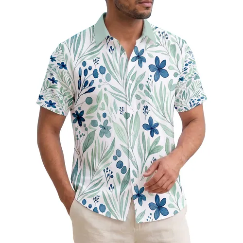 Slender Tropical Leaves Four-Petal Flowers Berry Clusters Vine Accents - Home Decor Gift Hawaiian Shirt