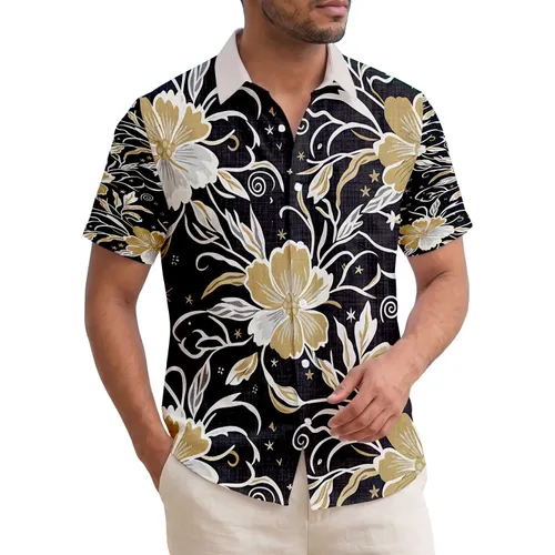 Tropical Flowers Open Petals Buds Wavy Leaves Winding Stems - Home Decor Gift Hawaiian Shirt