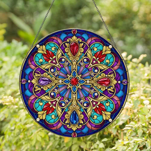 Jeweled Christian Cross Starburst - Home Decor Gift for Christian Home Stained Glass Suncatcher