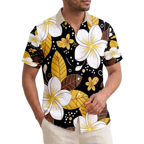 Tropical Abstract Floral Leaves Organic Dots Curvilinear Accents - Home Decor Gift Hawaiian Shirt