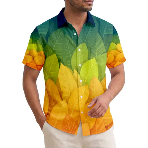 Dense Layered Tropical Veined Leaves Gradient - Tropical Island Home Decor Hawaiian Shirt