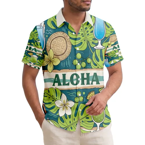 Woven Straw Hat Aloha Cocktails Monstera - Tropical Getaway Lifestyle Gift Hawaiian Shirt