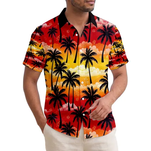 Tropical Sunset Silhouetted Palm Trees - Vacation Travel Essentials Hawaiian Shirt