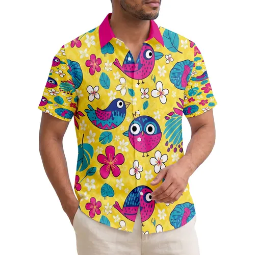 Playful Crown Birds Tropical Flowers Feathered Fan - Tropical Lifestyle Gift Hawaiian Shirt