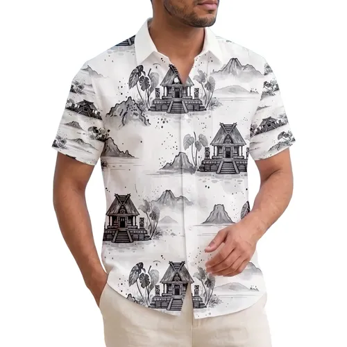 Polynesian Heiau Sacred Platforms Tropical Foliage - Island Lover Gift Hawaiian Shirt