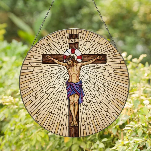 Jesus Christ Crucifixion Divine Halo Christian Home Decor Gift for Believers Stained Glass Suncatcher