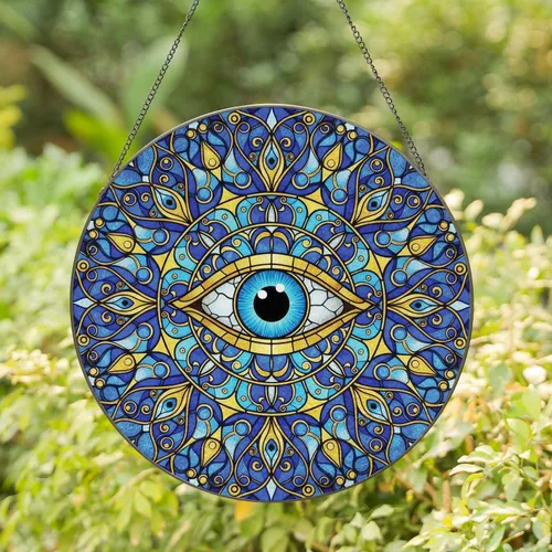 Evil Eye Eye Motifs Teardrop Leaf Shapes - Home Decor Gift Stained Glass Suncatcher