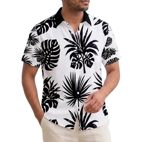 Black Palm Tree Fronds and Leafy Clusters - Tropical Lifestyle Decor Gift for Enthusiasts Hawaiian Shirt
