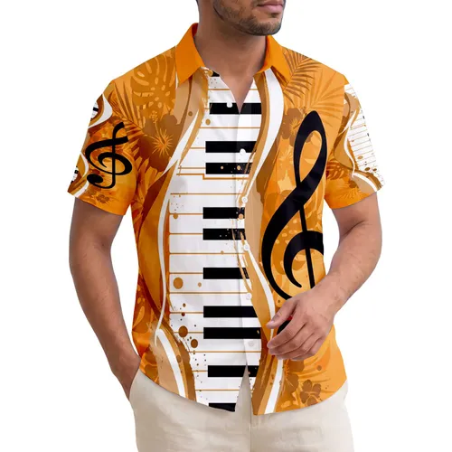 Piano Keyboard Treble Clef Paint Splatter Tropical Palm Hibiscus - Music Lover Home Decor Gift Hawaiian Shirt