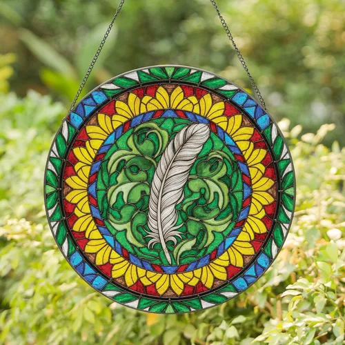 Colorful Feather Leaves Feather-like Glass Ring Mosaic - Home Decor Gift for Nature Lover Stained Glass Suncatcher