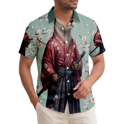 Determined Samurai Warrior Otter Japanese Sakura Blossom - Wildlife Lover Gift Hawaiian Shirt