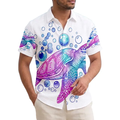 Tropical Sea Turtle Tribal Ocean Bubbles White Background Home Decor Gift Hawaiian Shirt