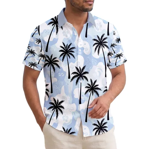 Black Silhouetted Palm Trees Soft Wavy Clouds - Island Getaway Home Decor Gift Hawaiian Shirt