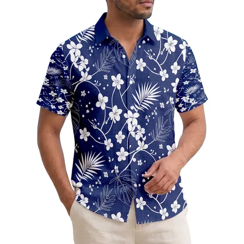 White Tropical Blossoms Plumeria Monstera Palm Fronds - Everyday Tropical Home Decor Gift Hawaiian Shirt
