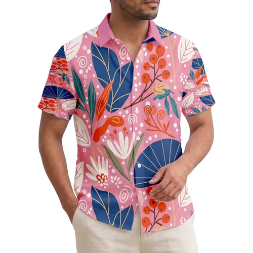 Tropical Botanical Leaves Berries Floral - Everyday Style Hawaiian Shirt