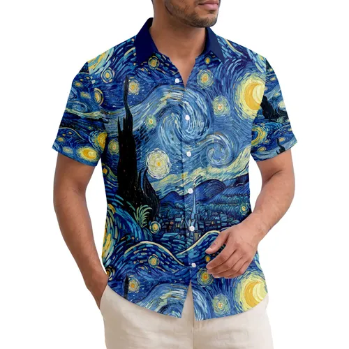 Tropical Van Gogh Starry Night Moon Ocean Swirls Scene - Tropical Travel Gift Hawaiian Shirt
