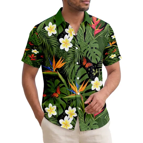 Plumeria Bird-of-Paradise Butterfly Tropical Foliage - Home Decor Gift Hawaiian Shirt
