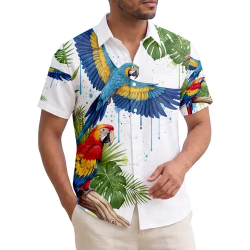 Vibrant Macaw Parrots Tropical Leaves & Foliage - Tropical Lifestyle Gift Hawaiian Shirt