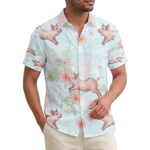 Flying Pigs Dandelion Plumeria Hibiscus Palm - Tropical Lifestyle Gift Hawaiian Shirt