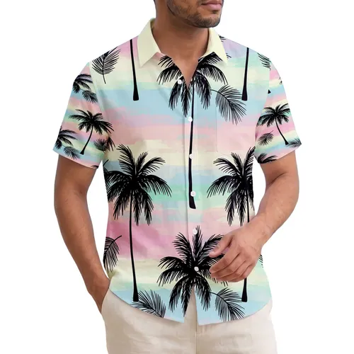 Black Palm Trees Fronds Tropical Sunrise Sunset Pastel Sky - Home Decor Gift Hawaiian Shirt