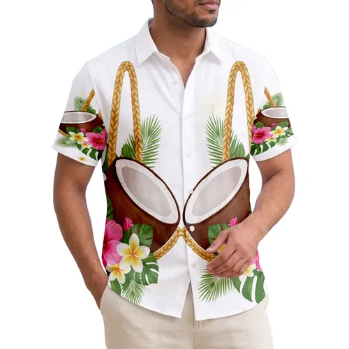 Coconuts Bra Hibiscus Plumeria Monstera - Tropical Island Getaway Gift Hawaiian Shirt