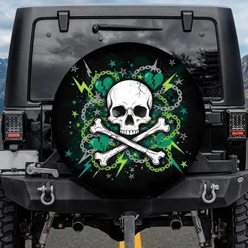 Distressed Skull Crossbones Chains Hearts - Rebel Culture Auto Accessory Spare Tire Cover