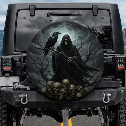 Grim Reaper Skulls Raven Dead Trees – Dark Fantasy Gift for Gothic Lover Spare Tire Cover
