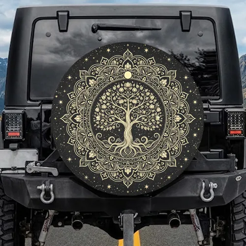 Tree of Life Lotus Mandala Moon - Celestial Living Gift for Boho Lover Spare Tire Cover