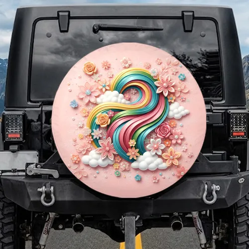 Vibrant Ribbon Rainbow Sugar Flower Clouds - Home Decor Gift Spare Tire Cover