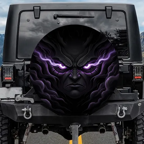 Intense Glowing Electric Purple Eyes with Menacing Scowl - Foreboding Home Decor Gift Spare Tire Cover