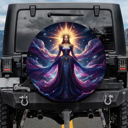 Celestial Queen Golden Crown Cosmic Nebula Stars - Fantasy Lover Gift Spare Tire Cover