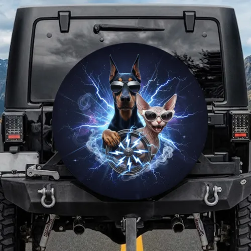 Doberman Pinscher Sphynx Cat Aviator Sunglasses Lightning - Pet Lover Home Decor Gift Spare Tire Cover